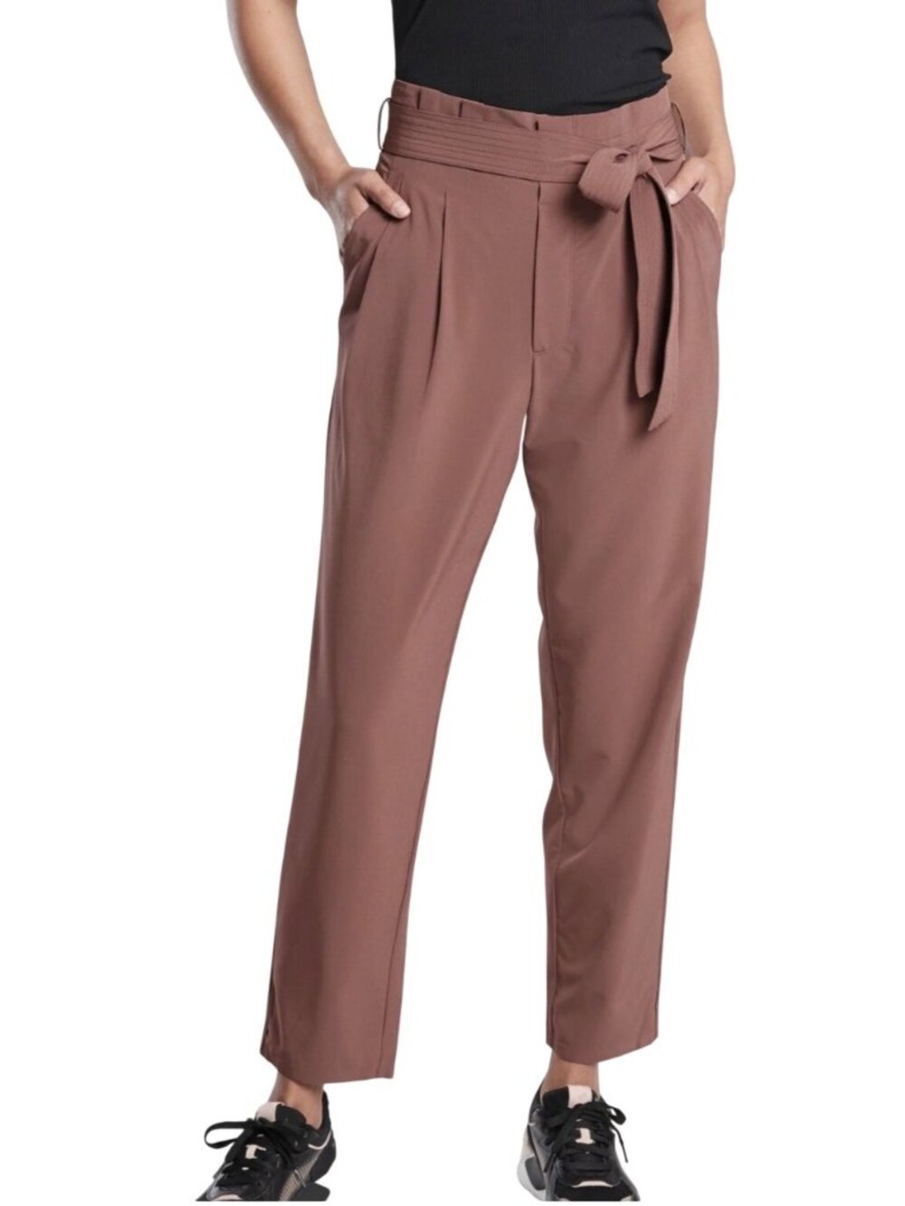 Athleta Skyline Pant II Brown High-Rise Ankle Tie Wais Size 14